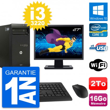 PC Tour HP Pro 3500 Ecran 27" Intel i3-3220 RAM 16Go Disque 2To Windows 10 Wifi