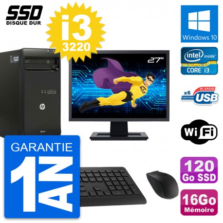 PC Tour HP Pro 3500 MT Ecran 27" Core i3-3220 RAM 16Go SSD 120Go Windows 10 Wifi