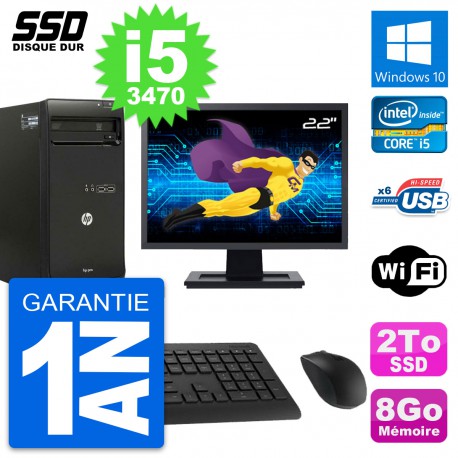 PC Tour HP Pro 3500 MT Ecran 22" Intel i5-3470 RAM 8Go SSD 2To Windows 10 Wifi