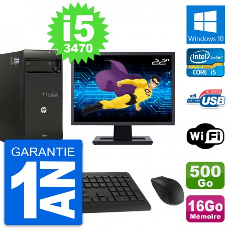 PC Tour HP Pro 3500 MT Ecran 22" i5-3470 RAM 16Go Disque 500Go Windows 10 Wifi