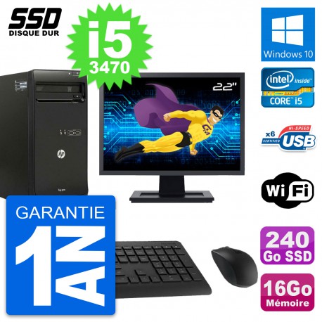 PC Tour HP Pro 3500 Ecran 22" Core i5-3470 RAM 16Go SSD 240Go Windows 10 Wifi