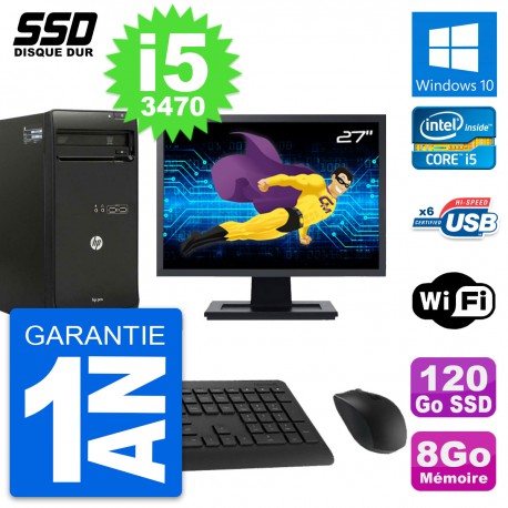 PC Tour HP Pro 3500 MT Ecran 27" Core i5-3470 RAM 8Go SSD 120Go Windows 10 Wifi