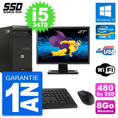 PC Tour HP Pro 3500 MT Ecran 27" Core i5-3470 RAM 8Go SSD 480Go Windows 10 Wifi