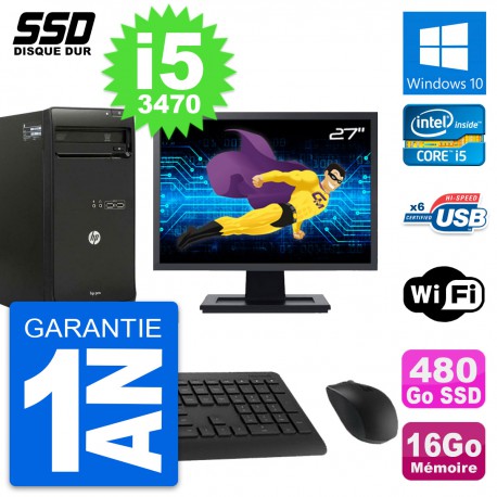 PC Tour HP Pro 3500 MT Ecran 27" Core i5-3470 RAM 16Go SSD 480Go Windows 10 Wifi