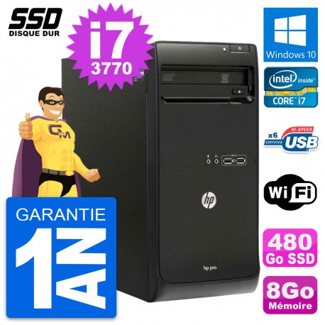 PC Tour HP Pro 3500 MT Intel Core i7-3770 RAM 8Go SSD 480Go Windows 10 Wifi