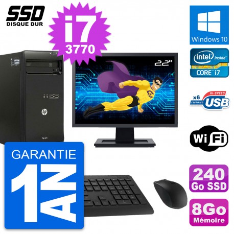 PC Tour HP Pro 3500 MT Ecran 22" Core i7-3770 RAM 8Go SSD 240Go Windows 10 Wifi