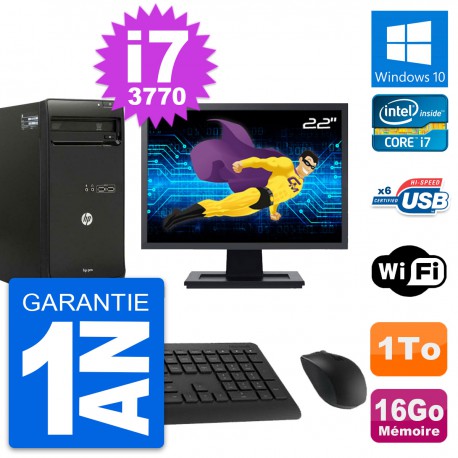 PC Tour HP Pro 3500 Ecran 22" Intel i7-3770 RAM 16Go Disque 1To Windows 10 Wifi