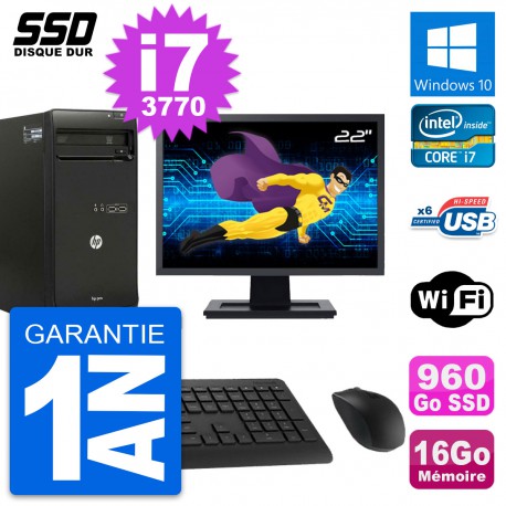 PC Tour HP Pro 3500 Ecran 22" Core i7-3770 RAM 16Go SSD 960Go Windows 10 Wifi