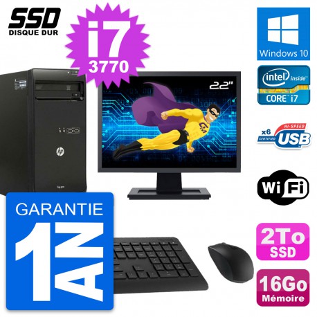 PC Tour HP Pro 3500 MT Ecran 22" Core i7-3770 RAM 16Go SSD 2To Windows 10 Wifi
