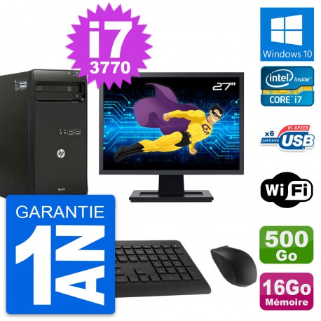 PC Tour HP Pro 3500 MT Ecran 27" i7-3770 RAM 16Go Disque 500Go Windows 10 Wifi