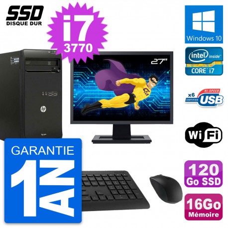PC Tour HP Pro 3500 MT Ecran 27" Core i7-3770 RAM 16Go SSD 120Go Windows 10 Wifi