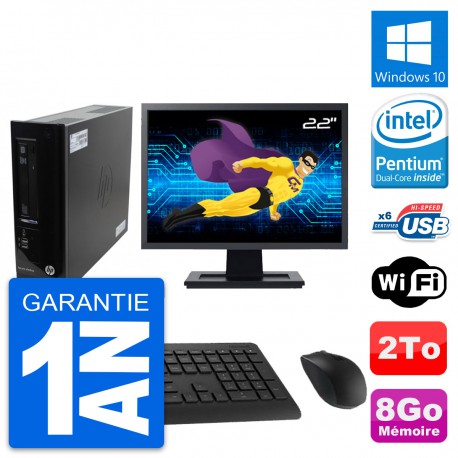 PC HP Pro 3300 SFF Ecran 22" Pentium G630 RAM 8Go Disque Dur 2To Windows 10 Wifi