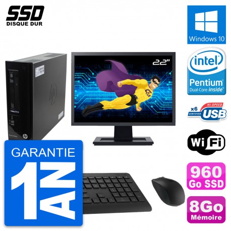 PC HP Pro 3300 SFF Ecran 22" Pentium G630 RAM 8Go SSD 960Go Windows 10 Wifi