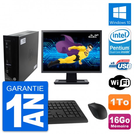 PC HP Pro 3300 SFF Ecran 22" Intel G630 RAM 16Go Disque Dur 1To Windows 10 Wifi