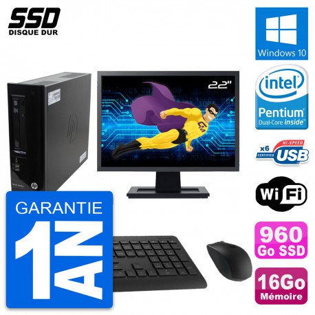 PC HP Pro 3300 SFF Ecran 22" Pentium G630 RAM 16Go SSD 960Go Windows 10 Wifi