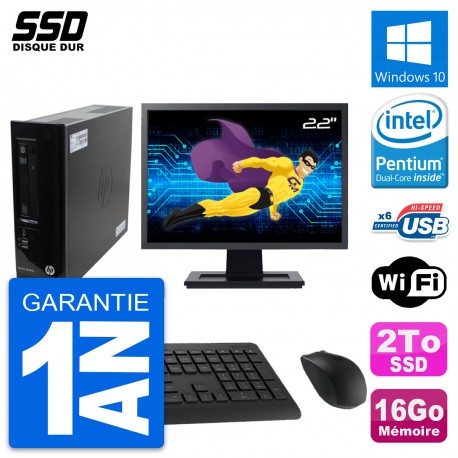 PC HP Pro 3300 SFF Ecran 22" Intel Pentium G630 RAM 16Go SSD 2To Windows 10 Wifi