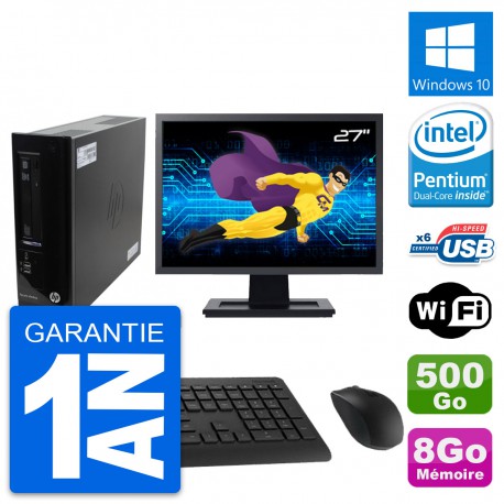 PC HP Pro 3300 SFF Ecran 27" Intel G630 RAM 8Go Disque Dur 500Go Windows 10 Wifi