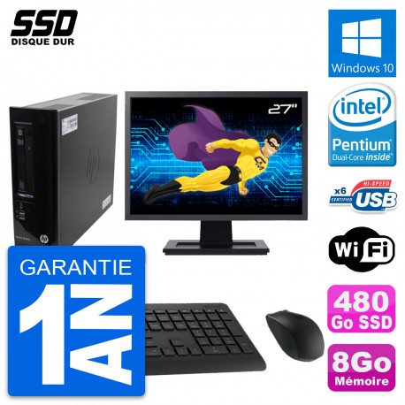 PC HP Pro 3300 SFF Ecran 27" Pentium G630 RAM 8Go SSD 480Go Windows 10 Wifi
