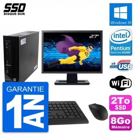 PC HP Pro 3300 SFF Ecran 27" Intel Pentium G630 RAM 8Go SSD 2To Windows 10 Wifi