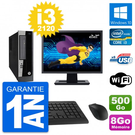 PC HP Pro 3300 SFF Ecran 22" Intel i3-2120 RAM 8Go Disque 500Go Windows 10 Wifi
