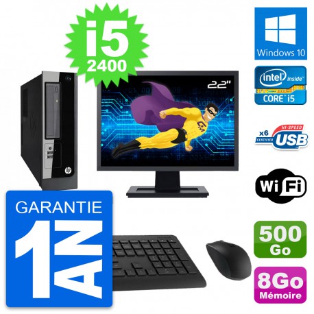 PC HP Pro 3300 SFF Ecran 22" Intel i5-2400 RAM 8Go Disque 500Go Windows 10 Wifi