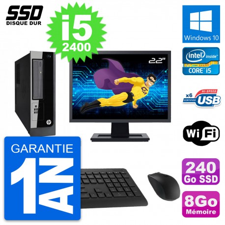 PC HP Pro 3300 SFF Ecran 22" Intel i5-2400 RAM 8Go SSD 240Go Windows 10 Wifi