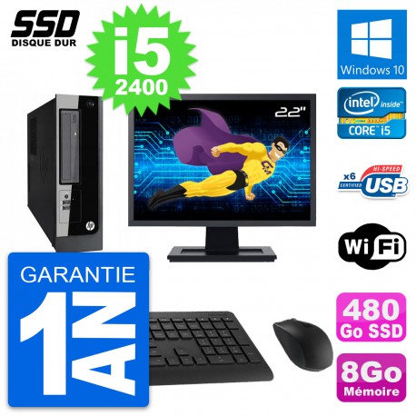 PC HP Pro 3300 SFF Ecran 22" Intel i5-2400 RAM 8Go SSD 480Go Windows 10 Wifi