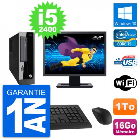 PC HP Pro 3300 SFF Ecran 22" Intel i5-2400 RAM 16Go Disque 1To Windows 10 Wifi