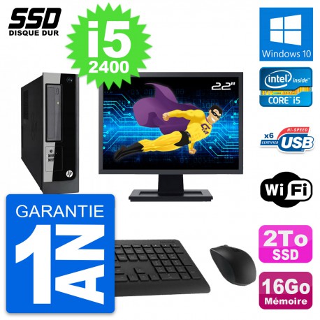 PC HP Pro 3300 SFF Ecran 22" Intel Core i5-2400 RAM 16Go SSD 2To Windows 10 Wifi