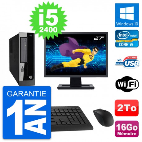 PC HP Pro 3300 SFF Ecran 27" Intel i5-2400 RAM 16Go Disque 2To Windows 10 Wifi