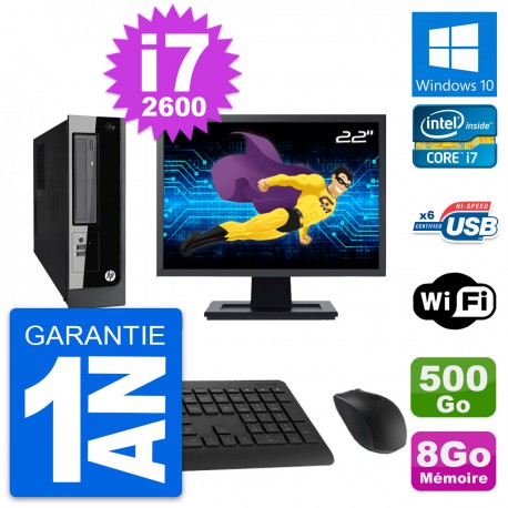 PC HP Pro 3300 SFF Ecran 22" Intel i7-2600 RAM 8Go Disque 500Go Windows 10 Wifi