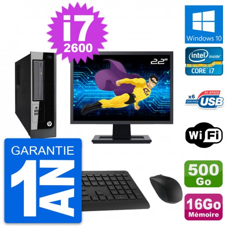 PC HP Pro 3300 SFF Ecran 22" Intel i7-2600 RAM 16Go Disque 500Go Windows 10 Wifi
