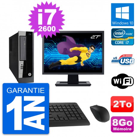 PC HP Pro 3300 SFF Ecran 27" Core i7-2600 RAM 8Go Disque Dur 2To Windows 10 Wifi
