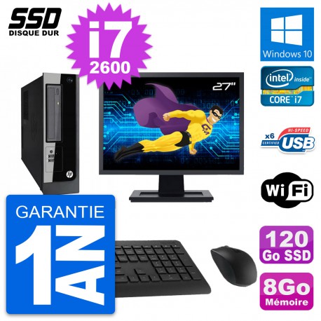 PC HP Pro 3300 SFF Ecran 27" Intel i7-2600 RAM 8Go SSD 120Go Windows 10 Wifi