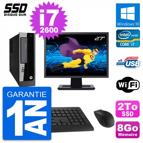PC HP Pro 3300 SFF Ecran 27" Intel Core i7-2600 RAM 8Go SSD 2To Windows 10 Wifi