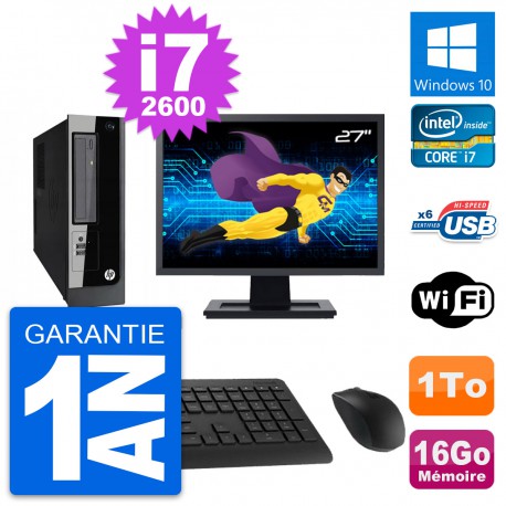PC HP Pro 3300 SFF Ecran 27" Intel i7-2600 RAM 16Go Disque 1To Windows 10 Wifi