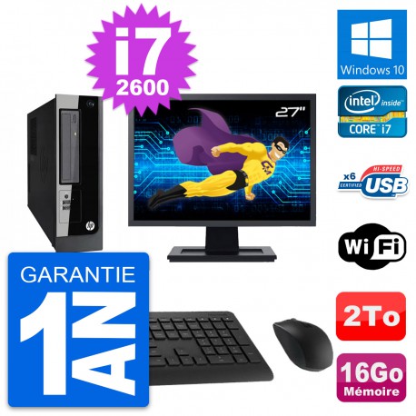 PC HP Pro 3300 SFF Ecran 27" Intel i7-2600 RAM 16Go Disque 2To Windows 10 Wifi