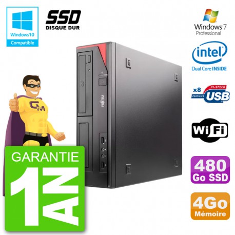 PC Fujitsu Esprimo E520 DT G3220 RAM 4Go SSD 480Go Graveur DVD Wifi W7
