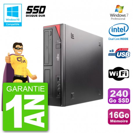 PC Fujitsu Esprimo E520 DT G3220 RAM 16Go SSD 240Go Graveur DVD Wifi W7