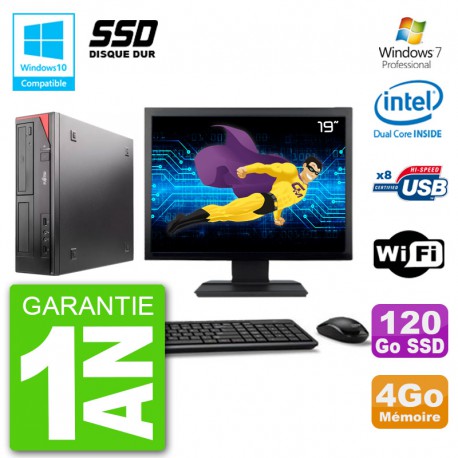 PC Fujitsu Esprimo E520 Ecran 19" G3220 RAM 4Go SSD 120Go Graveur DVD Wifi W7