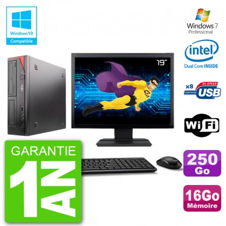 PC Fujitsu Esprimo E520 Ecran 19" G3220 RAM 16Go Disque 250Go Graveur DVD Wifi W7