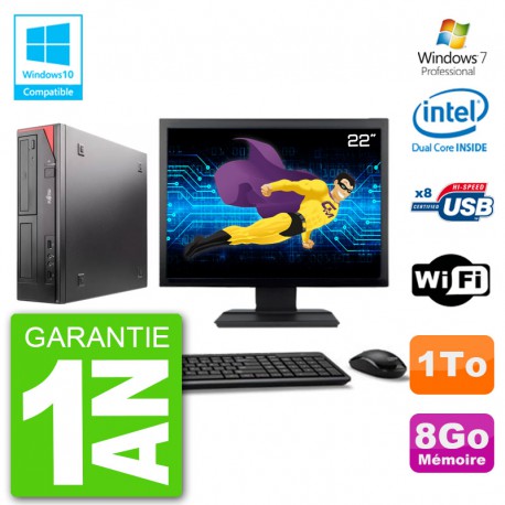 PC Fujitsu Esprimo E520 Ecran 22" G3220 RAM 8Go Disque 1To Graveur DVD Wifi W7