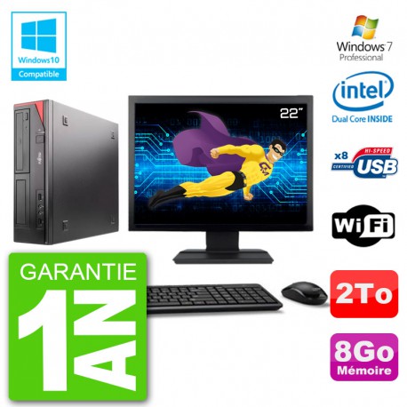 PC Fujitsu Esprimo E520 Ecran 22" G3220 RAM 8Go Disque 2To Graveur DVD Wifi W7