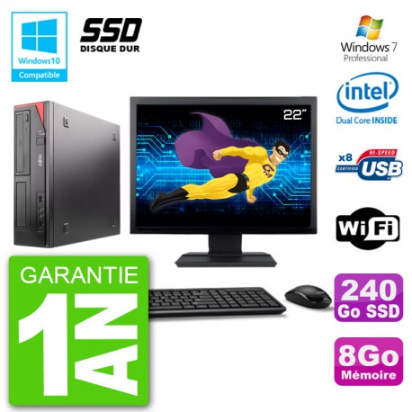 PC Fujitsu Esprimo E520 Ecran 22" G3220 RAM 8Go SSD 240Go Graveur DVD Wifi W7