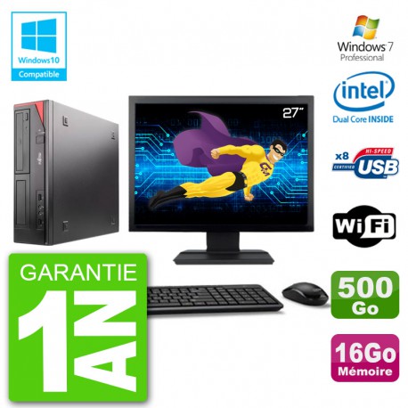 PC Fujitsu Esprimo E520 Ecran 27" G3220 RAM 16Go Disque 500Go Graveur DVD Wifi W7