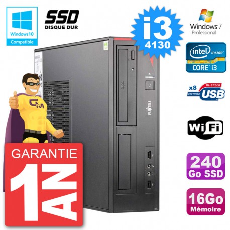 PC Fujitsu Esprimo E520 DT i3-4130 RAM 16Go SSD 240Go Graveur DVD Wifi W7