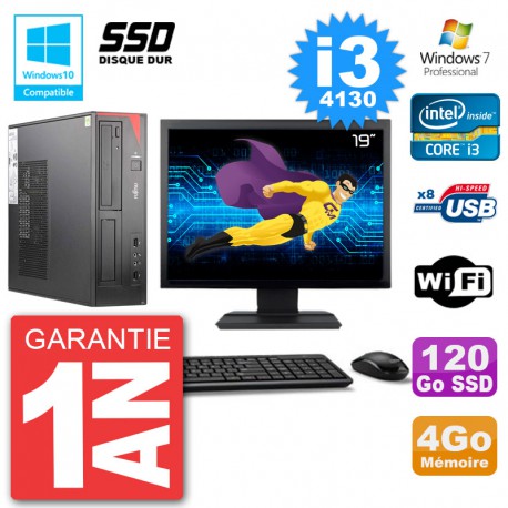 PC Fujitsu Esprimo E520 Ecran 19" i3-4130 RAM 4Go SSD 120Go Graveur DVD Wifi W7