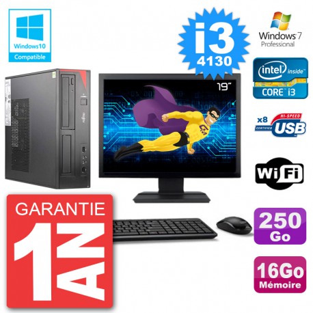 PC Fujitsu Esprimo E520 Ecran 19" i3-4130 RAM 16Go 250Go Graveur DVD Wifi W7