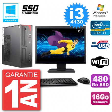 PC Fujitsu Esprimo E520 Ecran 19" i3-4130 RAM 16Go SSD 480Go Graveur DVD Wifi W7