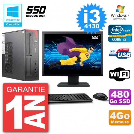 PC Fujitsu Esprimo E520 Ecran 22" i3-4130 RAM 4Go SSD 480Go Graveur DVD Wifi W7